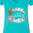 thumbnail image 4 of Inktastic Easter He Has Risen with Cross and Flowers Women's V-Neck T-Shirt, 4 of 5