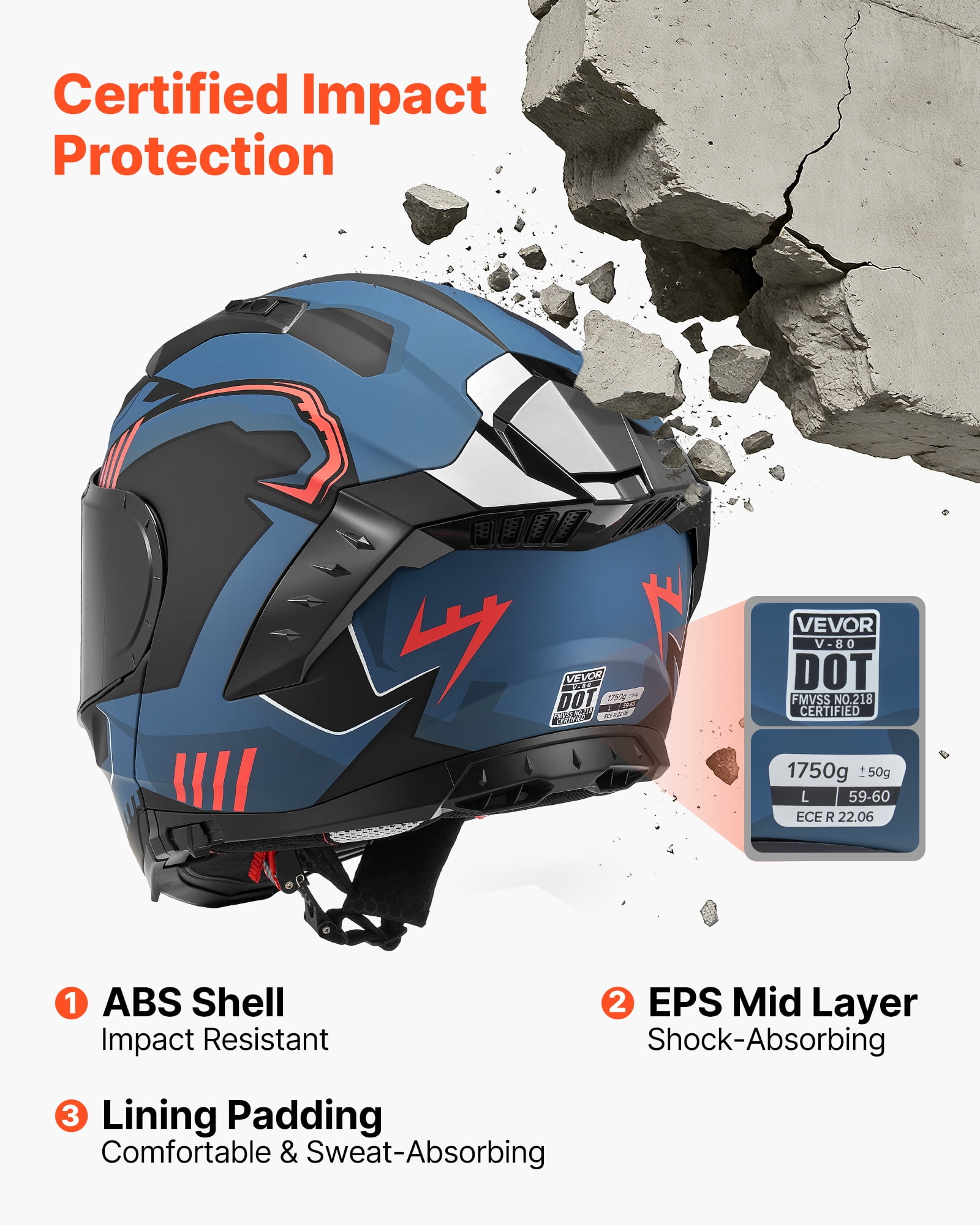 VEVOR Modular Motorcycle Helmet, Flip up Full Face Helmet with Dual Visor, Lightweight Comfortable Adult Motocross Street Bike Helmet for Men and Women - DOT & ECE Approved (L Size)