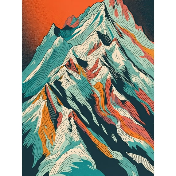 Mont Blanc Mountain Peak Linocut Illustration Large Wall Art Poster Print Thick Paper 18X24 Inch