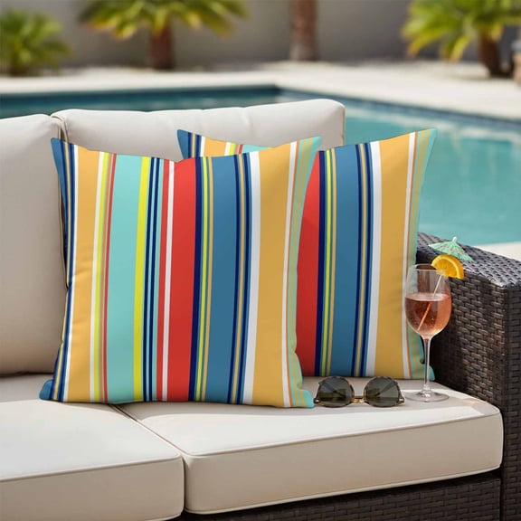 Colorful Stripes Outdoor Pillow Covers 20x20 Inch Throw Pillow Covers Set of 2 Waterproof Decorative Pillow Cases Modern Abstract Art Vertical Striped Cushion Covers for Patio Furniture Garden Couch