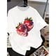 thumbnail image 1 of Camiseta informal de verano para niña - Estampado de fresa rosa, Top de punto de manga corta con hombros caídos suave y cómodo, Cuello redondo, Mezcla de poliéster, Lavable a máquina, Lavabo, 1 of 5