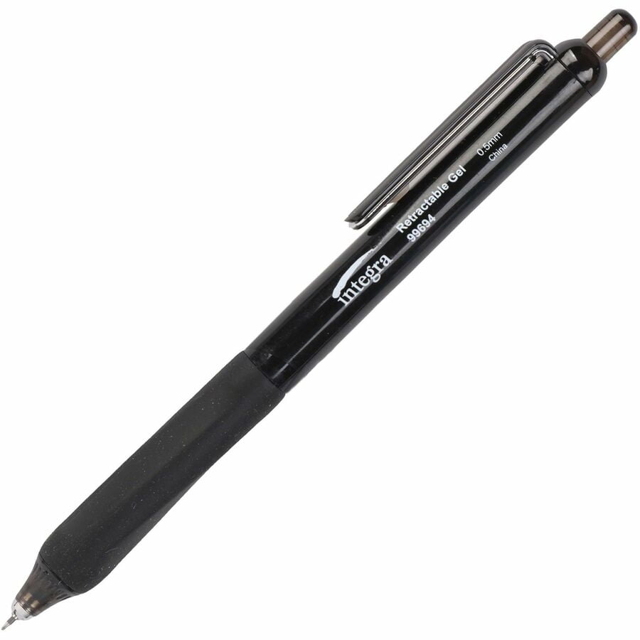 Integra Silent Retractable Gel Pens, 0.5 mm Pen Point Size, Retractable, Black, 12/Box