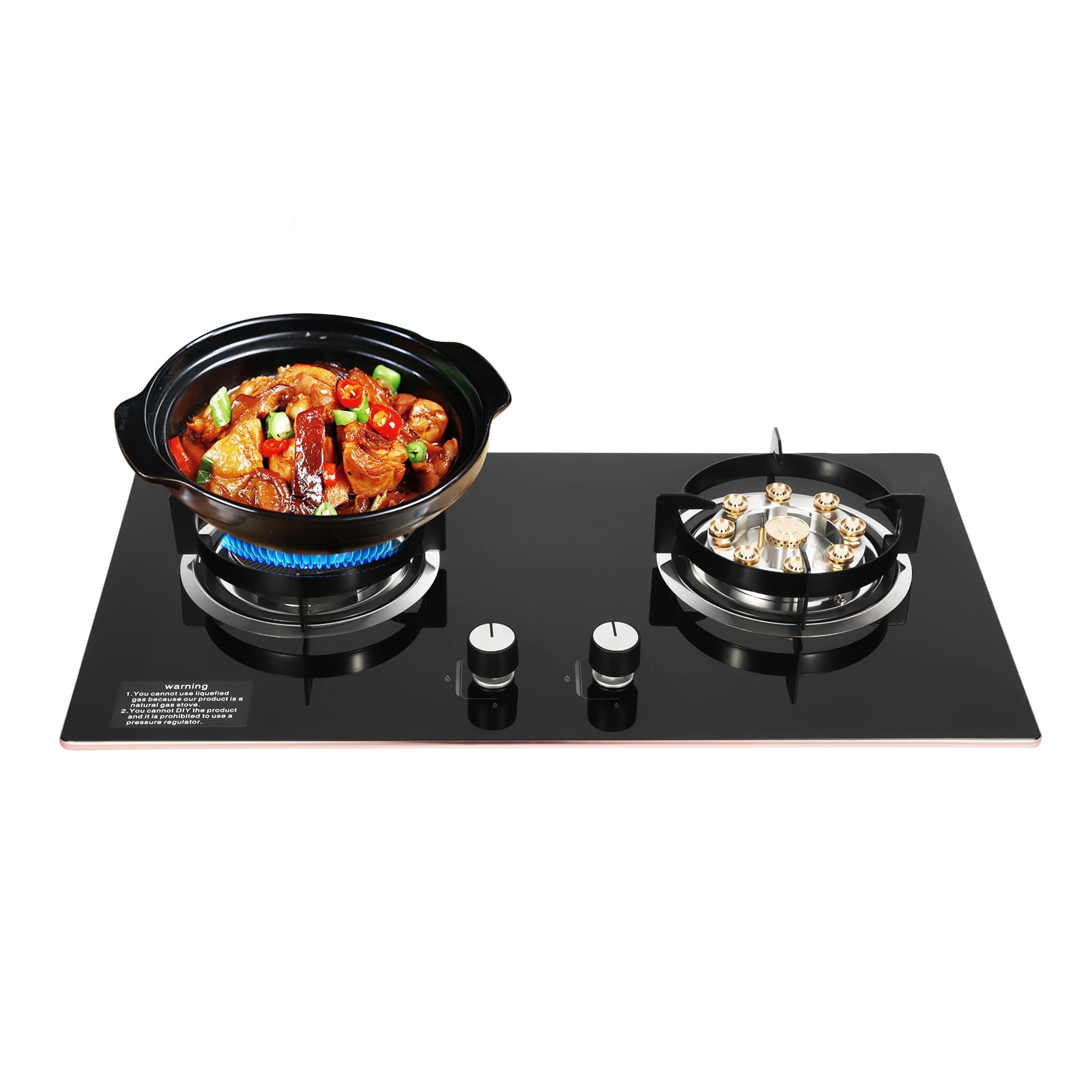 Kitchen Natural Gas Cooker Gas Cooktop Stove Top 2 Burners Built-in NG Gas Stove for Home, Restaurants