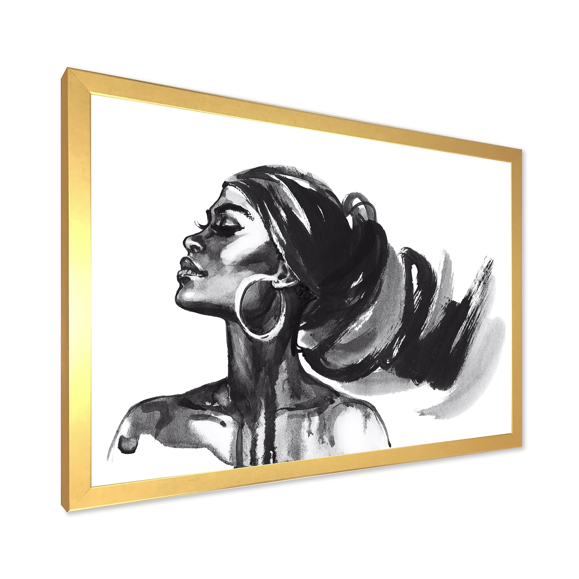 Designart 'Black and White Portrait of African American Woman IV' Modern Framed Art Print