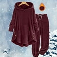 thumbnail image 2 of FAIWAD Plus Size Pajamas Set for Women Warm Fleece Plush Hoodie Tops and Drawstring Pants Fuzzy Loungewear for Winter, 2 of 6
