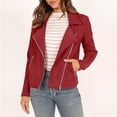 thumbnail image 6 of Toonshare Long Sleeve Outwear Comfortable 2024 Clearance Women's Fall Faux Suede Biker Moto Jacket Fashion Long Sleeve Zipper Short Casual Coat With Pockets Red L, 6 of 8