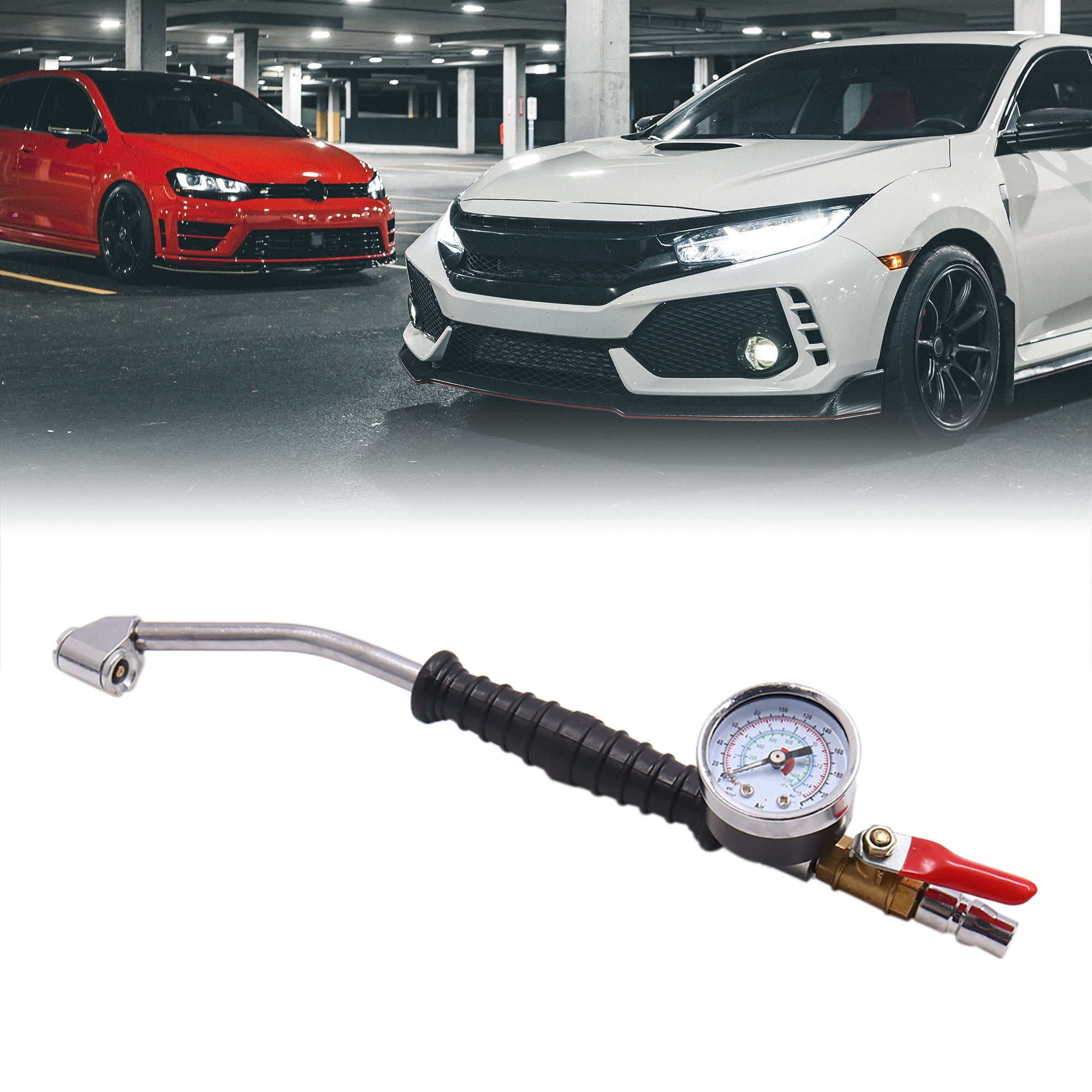 Unique Bargains 0-220 psi Bent Head Tire Air Chuck Inflator Gauge for Truck