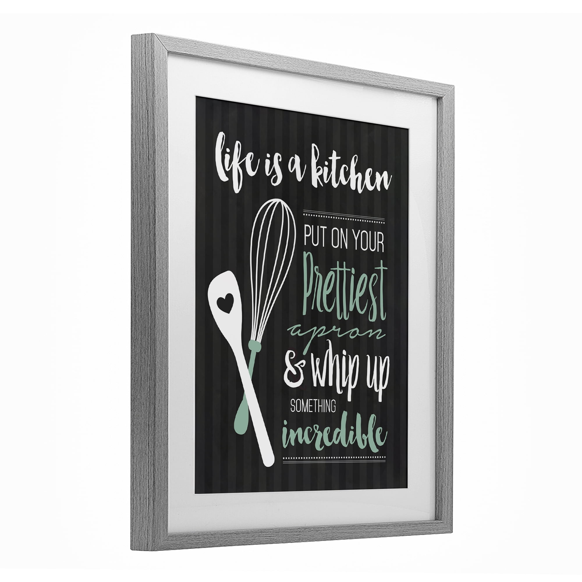 Life Is A Kitchen Motivational Gray Framed Print Under Glass, design by Lettered and Lined