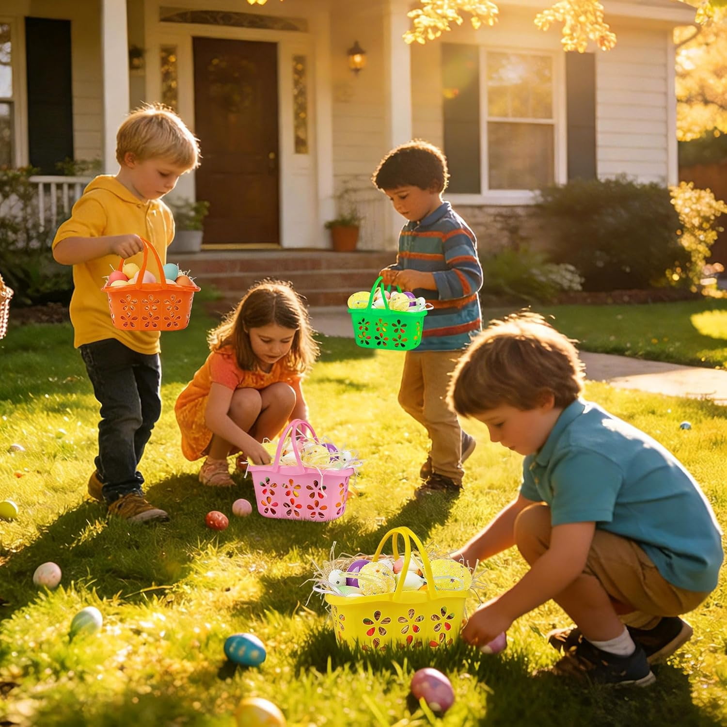12 Packs Easter Baskets, 6.5"x4.5"x3.2" Colorful Kids Baskets with Handles, Empty Plastic Easter Basket for Egg Hunt Party Favors