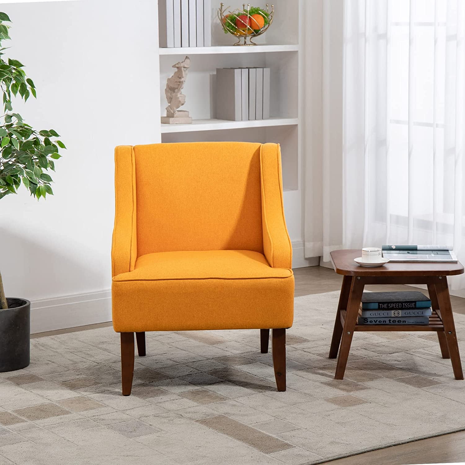 MOJAY Upholstered Single Sofa Chair, Comfy Linen Fabric Armchair for