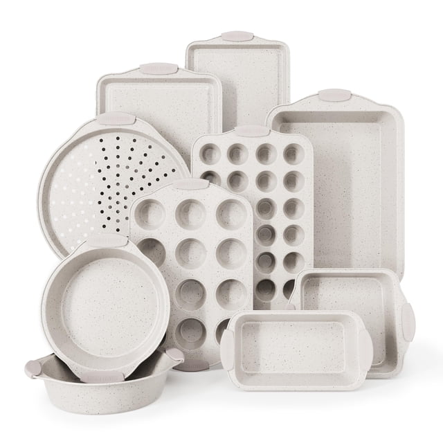 Juego de utensilios para hornear Country Kitchen, antiadherentes, apilables, 10 unidades, color crema