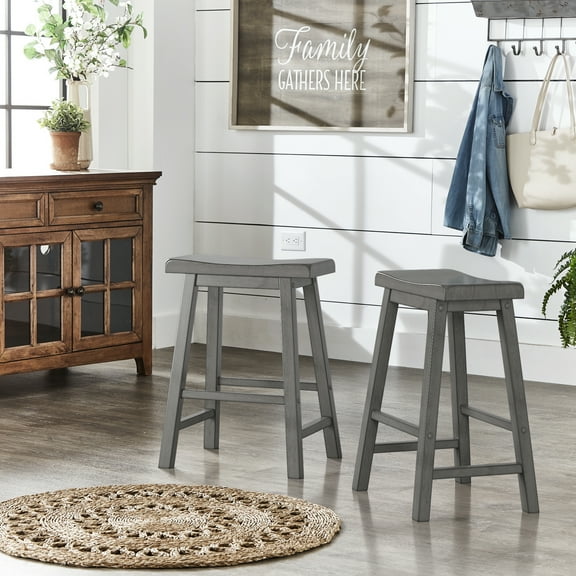 Weston Home Ashby Saddle Seat Backless Wood Counter Stools, Set of 2, Multiple Finishes
