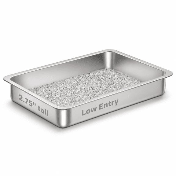 1 pack-15.75''Lx 11.81'' W x2.76'' H Low Entry Stainless Steel Cat Litter Box for Kittens Small Pets