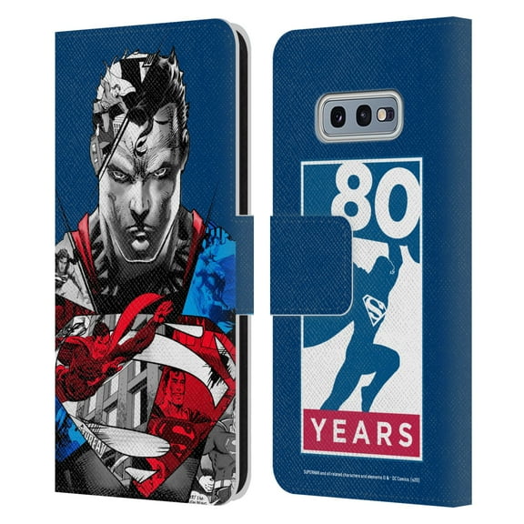 Head Case Designs Officially Licensed Superman DC Comics 80th Anniversary Collage Leather Book Wallet Case Cover Compatible with Samsung Galaxy S10e