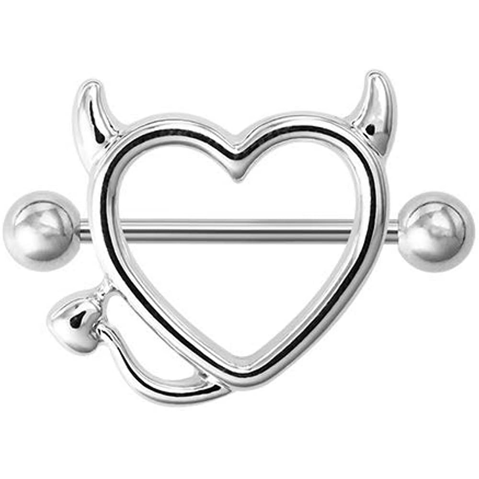 Pair 14g Stainless Steel Breast Piercing Jewelry Heart Nipple Piercing 