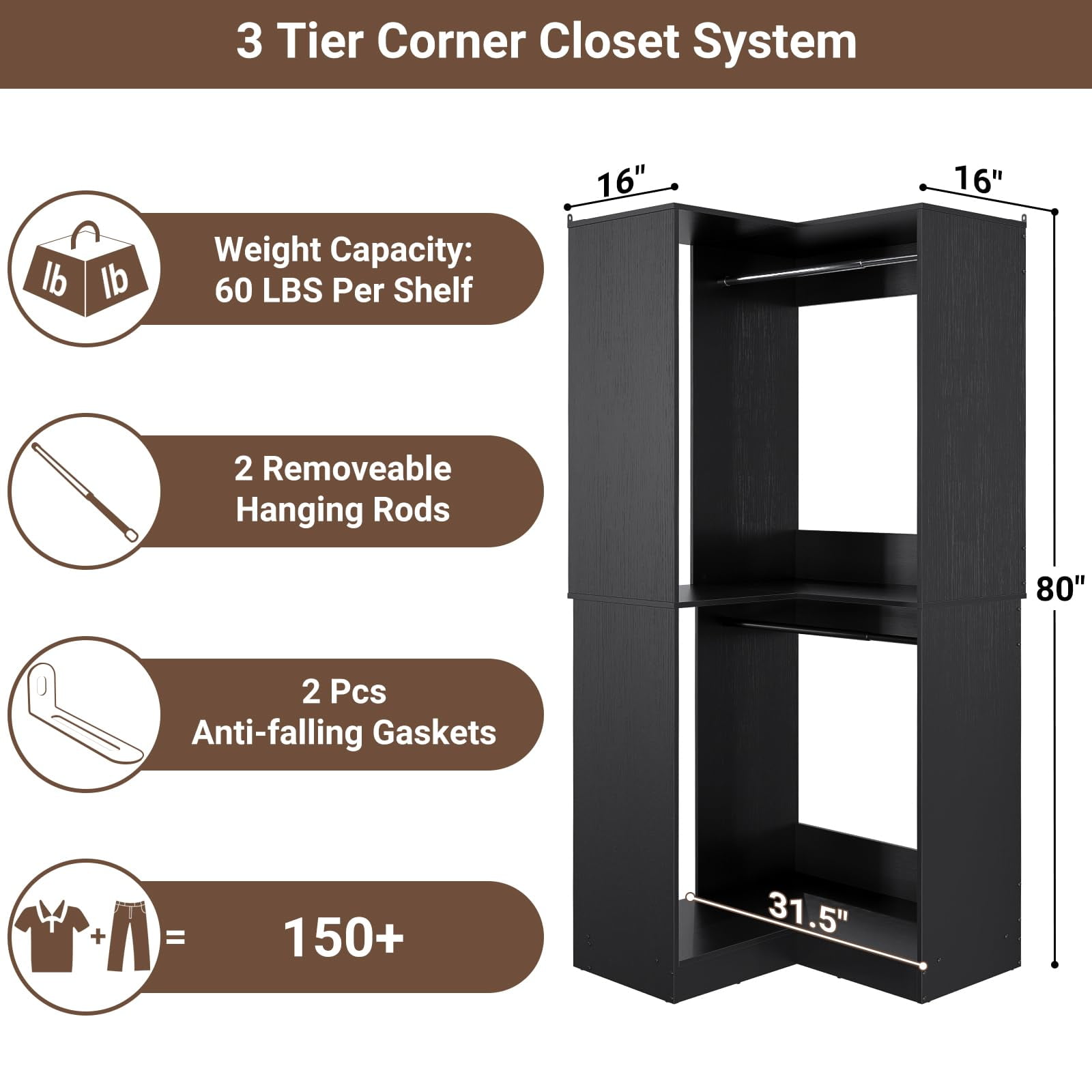 Homieasy Freestanding Corner Closet, 32'' Wide Wood, 2 Homieasy Freestanding Corner Closet, 32'' Wide Wood, 2