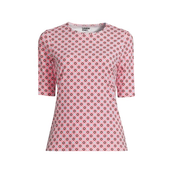 Lands' End Women's Crew Neck Elbow Sleeve Rash Guard UPF 50 Sun Protection Modest Swim Tee