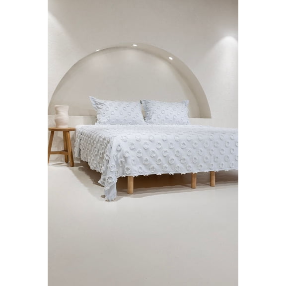 Koza Home Sitra Gray Double Tasseled Bedspread 230x250 2 Pillow 50x70 5033 230 x 250