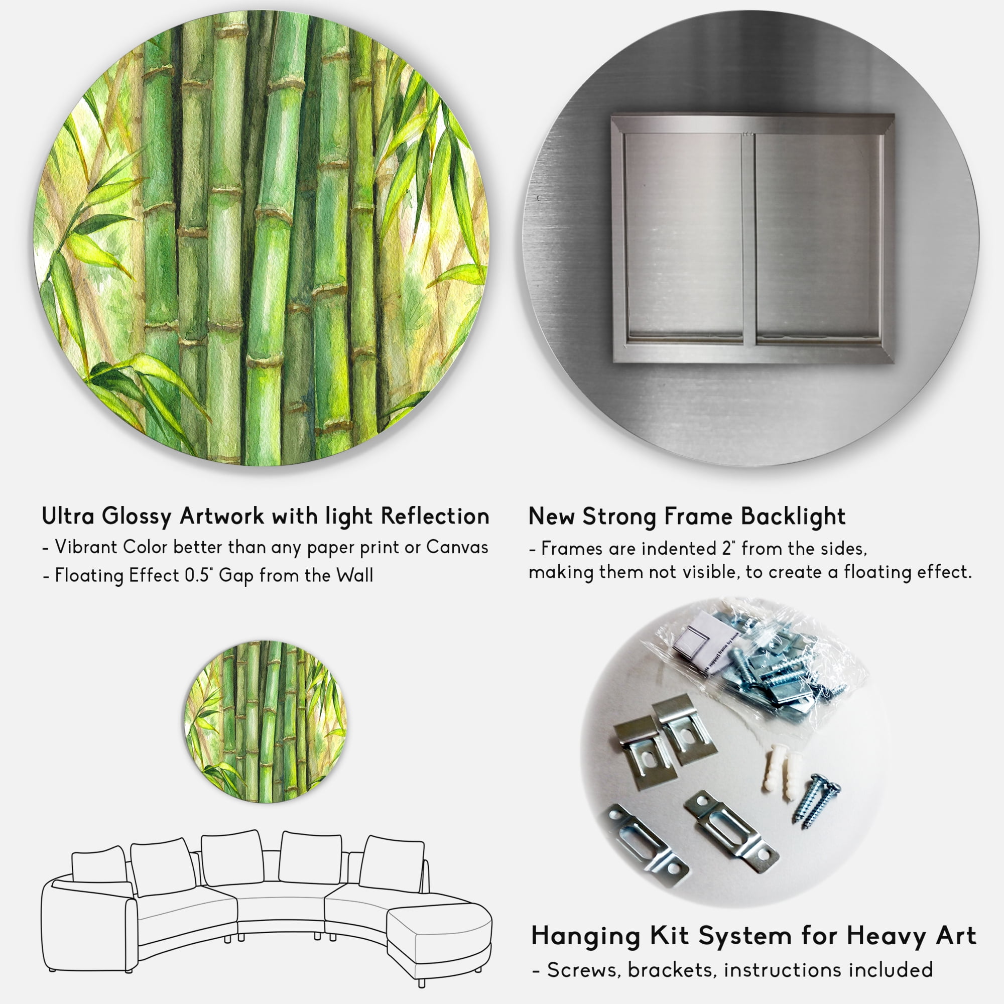 Designart 'Bright and Green Bamboo Stems' Transitional Circle Metal Wall Art 23x23 - Disc of 23