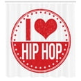 thumbnail image 3 of Hip Hop Shower Curtain, I Love Hip Hop Phrase on a Circular Grungy Background with Star Shapes, Fabric Bathroom Set with Hooks, 69W X 70L Inches, White and Vermilion, by Ambesonne, 3 of 3
