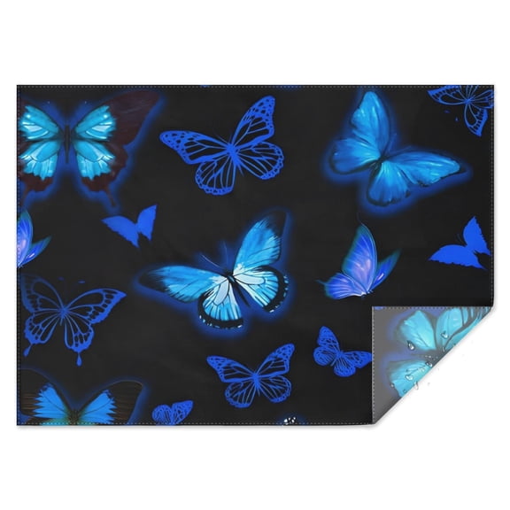 Black Blue Butterfly Pattern Rectangle Tablecloth 60"x84",Waterproof Polyester Rectangle Table Cloth, Wipeable Spillproof Polyester Tablecloth for Dining, Camping, Indoor and Outdoor