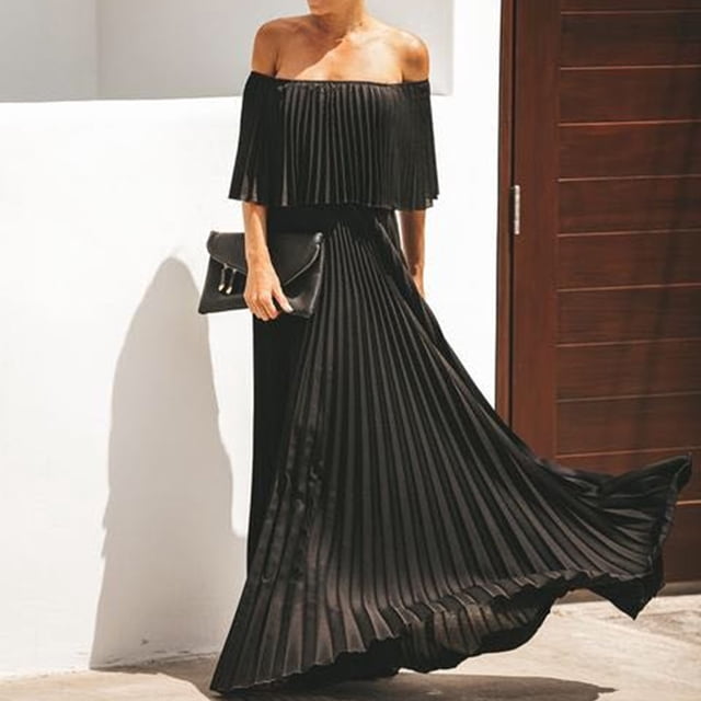 Gspmoly Robe d'Été, Robe en Chiffon Aguichant à Épaules Dénudées à Col en Ligne Décontractée pour Femme, Robe de Cocktail Offres Prime
