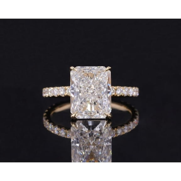 Solitaire Brilliance 3CT Radiant Moissanite Hidden Halo Ring For Women 10k Yellow Gold Ring Size 4