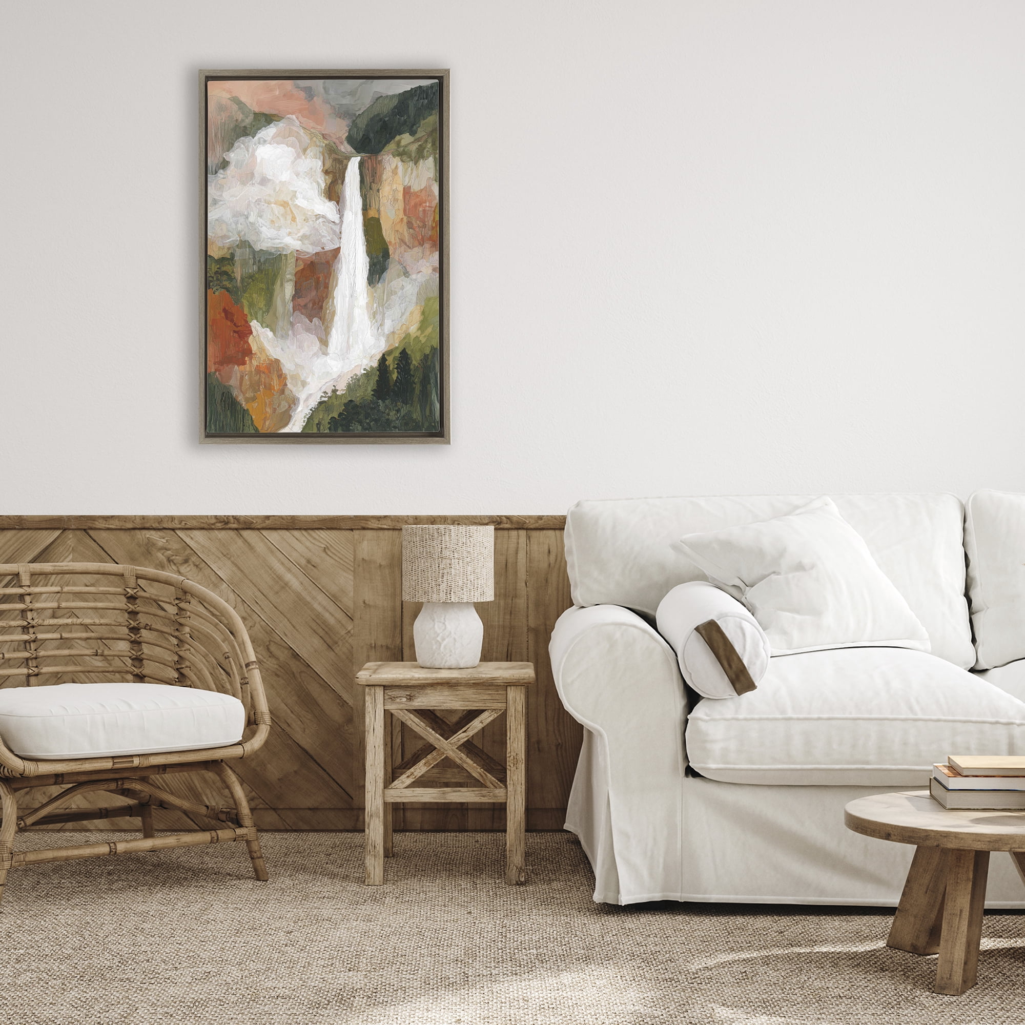 Stupell Industries Mountain Waterfall Landscape Brown Framed Floater Canvas Wall Art, design by Chromatic Storm Studio