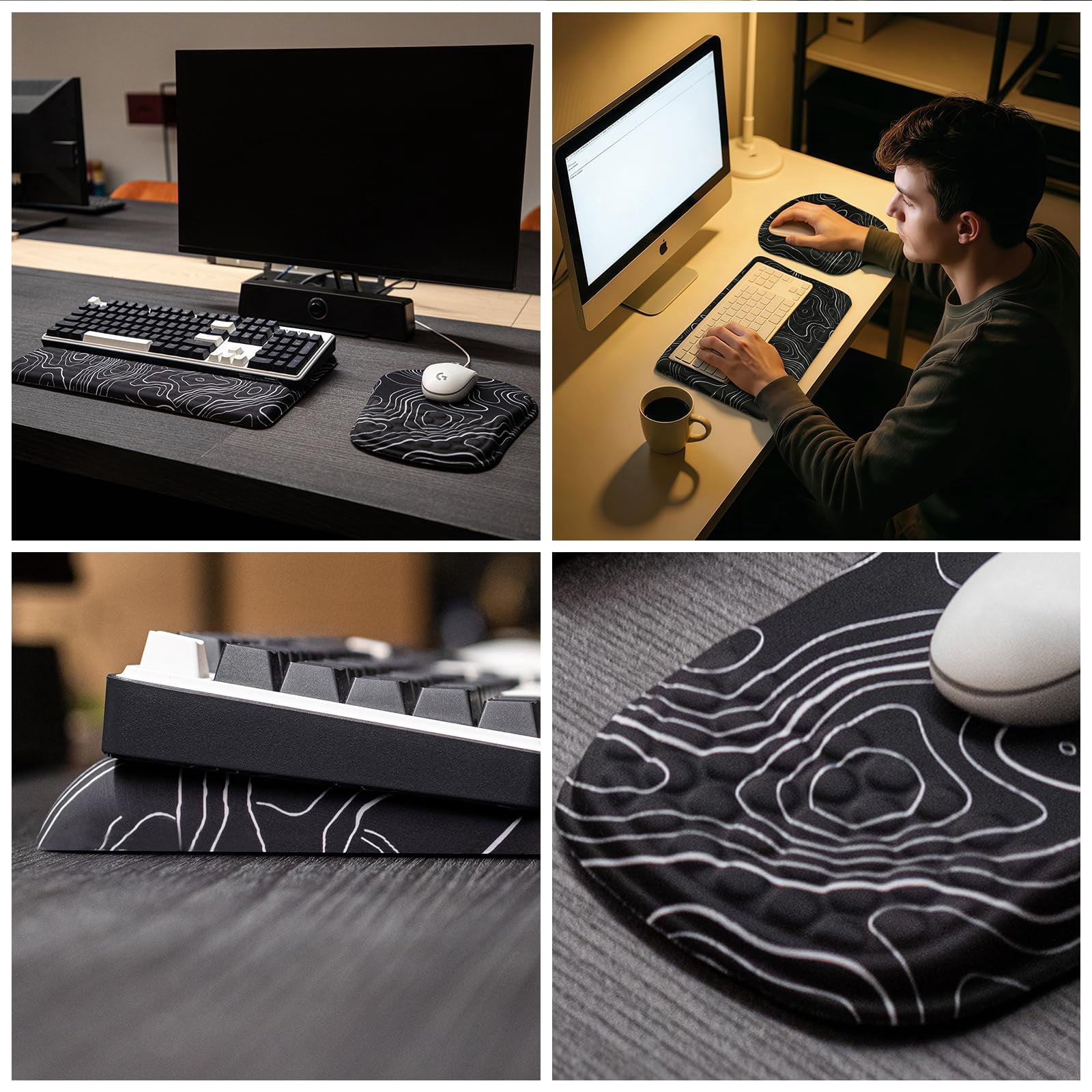 Wrist Rest -ergonomic Mouse Pad- With Carpal Tunnel Massage Bumps And Full Memory Gel Design - Ideal Frequent Computer (line)