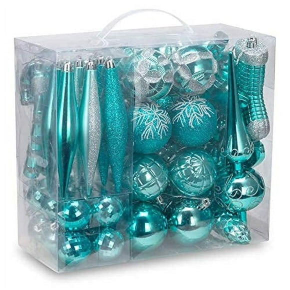 AUXO-FUN 54 Pieces Assorted Christmas Ornaments Tree Decoration Baubles in Gift Box (Turquoise Blue, Gift Box)