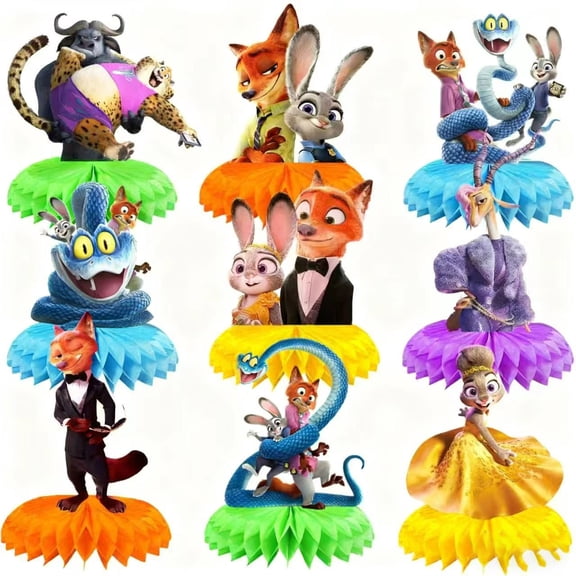 Zootopia birthday theme scene decoration props, cartoon honeycomb decorative ornaments, birthday party ornaments