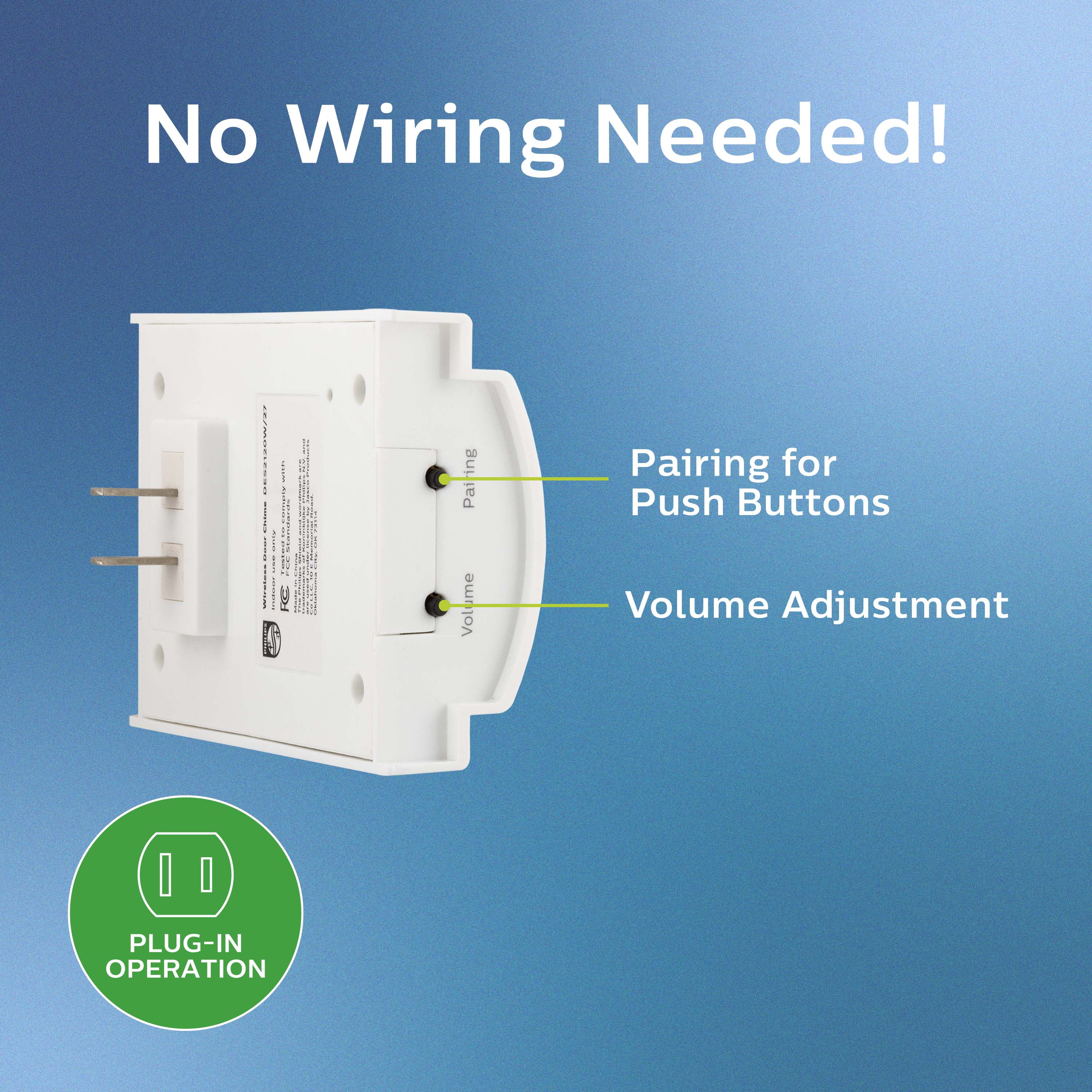 Philips Plug-in 8-Melody Doorbell Kit, 7.3in, White, 2-Push Buttons, DES2280W/27