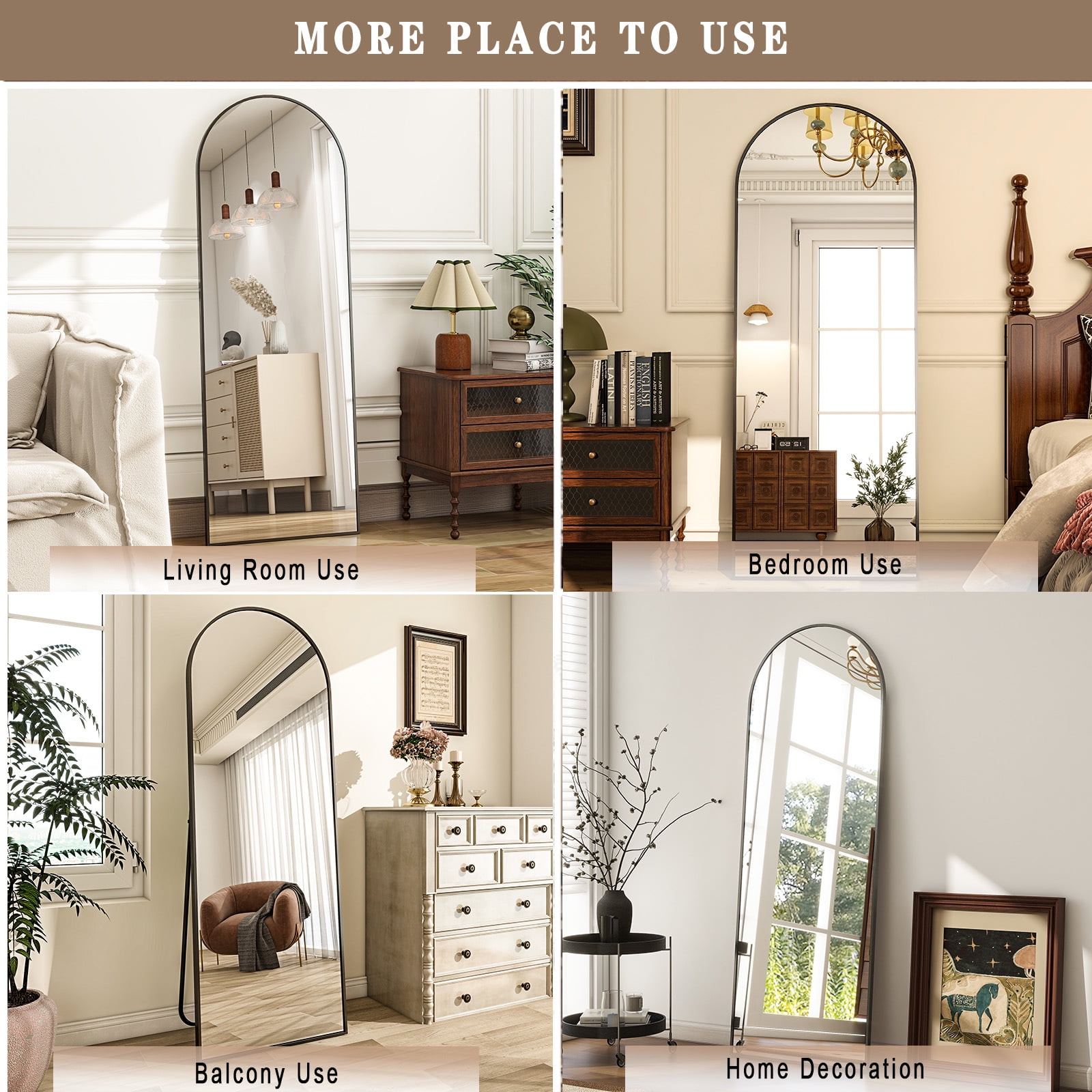 AUROMIR 16"x59" Arched Full Length Mirror Free Standing Full Body Floor Mirror, Black