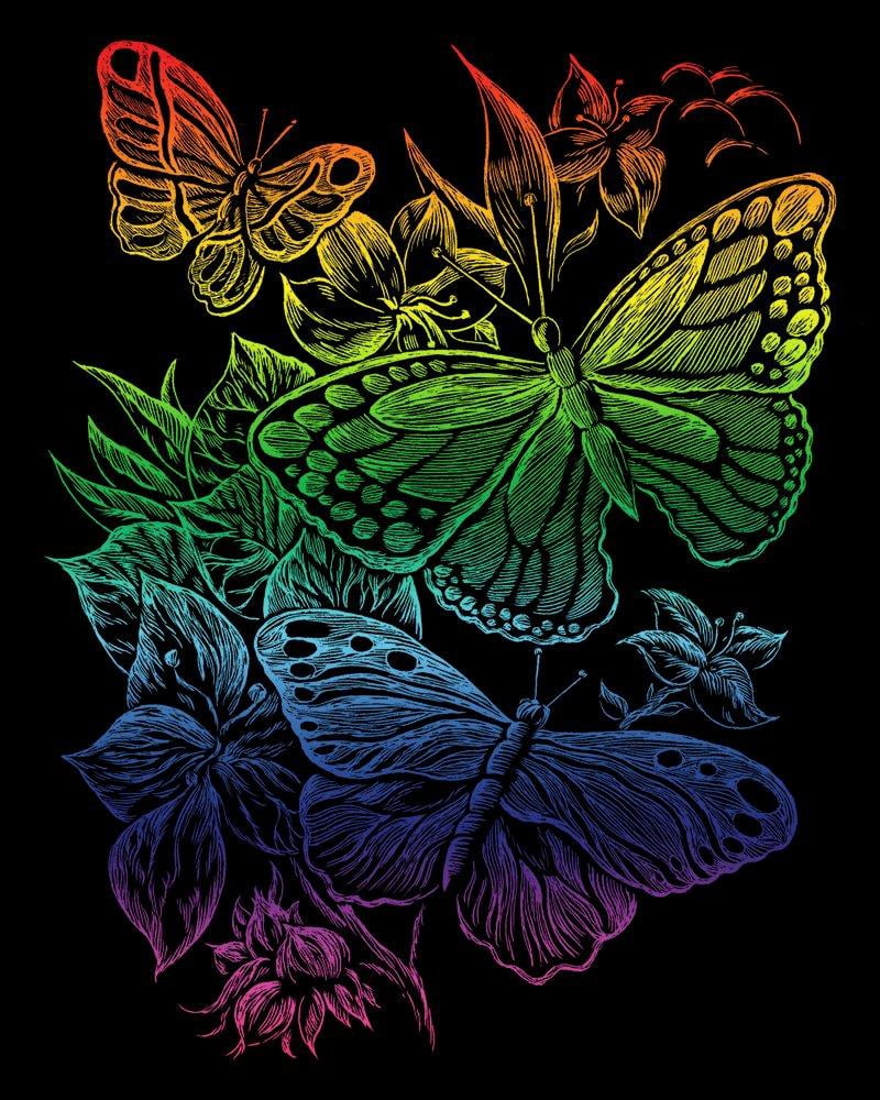 House Of Marbles Scratch Art Butterflies Kit - 6 Rainbow Butterfly Cutouts With Wooden Stylus