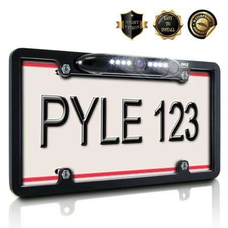PYLE PLCM16BP - License Plate Frame Rear View Backup Camera - Reverse Parking Assist Night Vision Waterproof Marine Grade Cam Distance Scale Line Display w/ 170° Wide Viewing