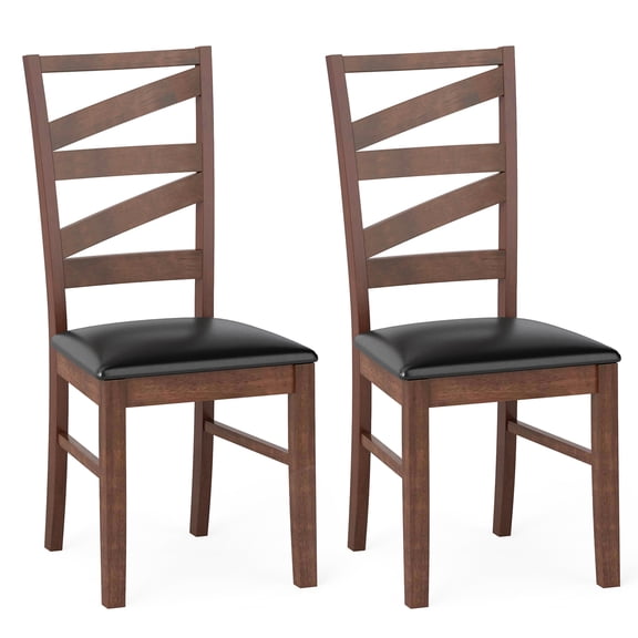 Costway Dining Chairs Set of 2 Rubber Wood Legs Faux Leather Upholstered Seat Armless