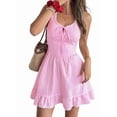 thumbnail image 3 of Women'S Summer Cute Corset Mini Dress Lace Spaghetti -Neck Flowy A-Line Gingham Short Dresses Pink S, 3 of 9