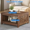 thumbnail image 4 of Dextrus Coffee Table with Storage, Square Wood Farmhouse Coffee Table with Barn Door for Living Room, Walnut, 4 of 7