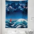 thumbnail image 1 of Dark Blue Tapestry, Night Seascape with Sailboat and Stormy Dramatic Sky Cartoon Illustration, Fabric Wall Hanging Decor for Bedroom Living Room Dorm, 5 Sizes, Petrol Blue Teal, by Ambesonne, 1 of 1