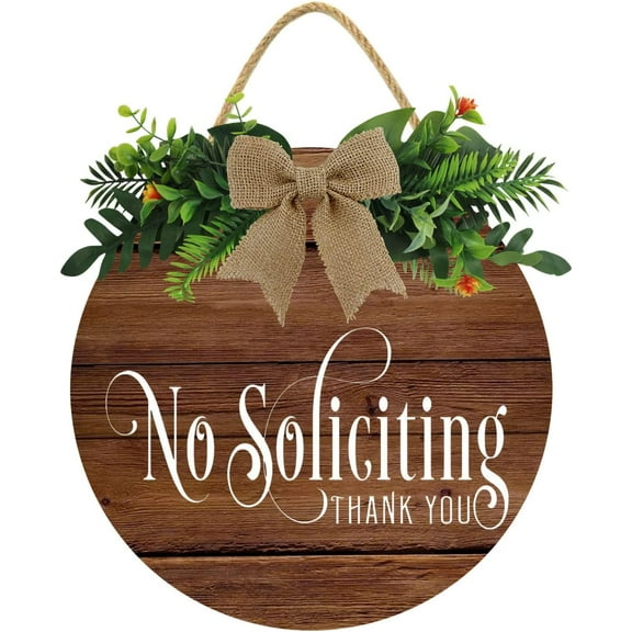 Eveokoki 12" Welcome Sign, No Soliciting Thank You Door Wood Sign for All Seasons Home Front Porch Door Decoration with Buffalo Plaid Bow