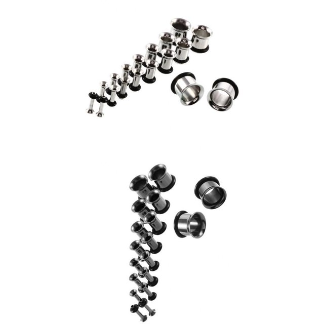 18 pares de medidores de oreja Zulema Acero inoxidable tapones de túnel de estiramiento 14g-00g