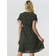 thumbnail image 4 of Vestido floral acampanado con cuello en V y puños con cinturón para mujer Allegra K Negro S, 4 of 6