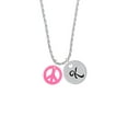 thumbnail image 2 of Delight Jewelry Acrylic Small Hot Pink Peace Sign Silvertone Script Initial Disc - K - Charm Necklace, 20"+3", 2 of 4