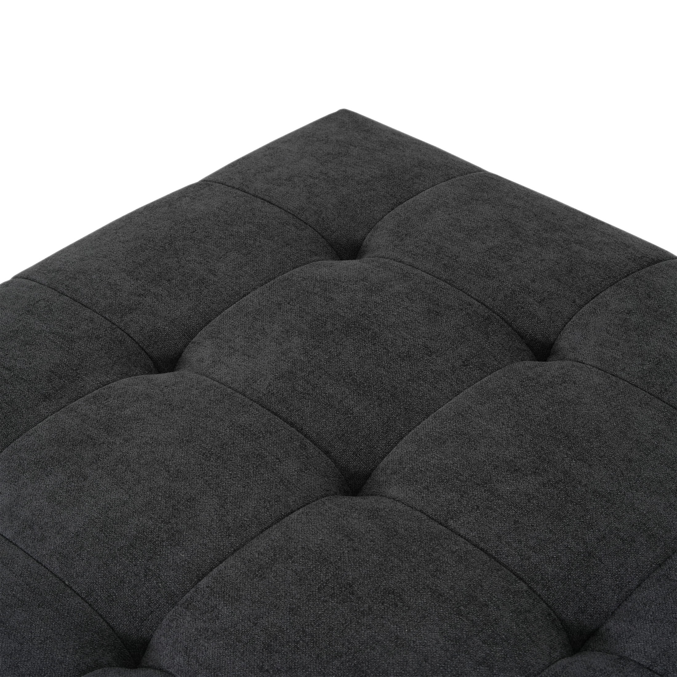 Christopher Knight Home Chenille Ottoman, Solid Wood Legs, Button-Tufted Footstool Coffee Table, Charcoal Gray