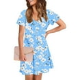 thumbnail image 7 of Uaswgudfs Women's Short Sleeve V-Neck Midi Dress​ - Summer Casual Floral Embellishment & Pockets, Knee-Length Soft Fabric & Versatile Style Sky Blue S, 7 of 7