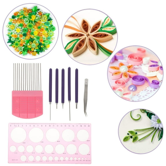 Raindrops Quilling Paper Set with Stainless Steel Tools and Comfortable Plastic Pen for DIY Crafts Assorted Color