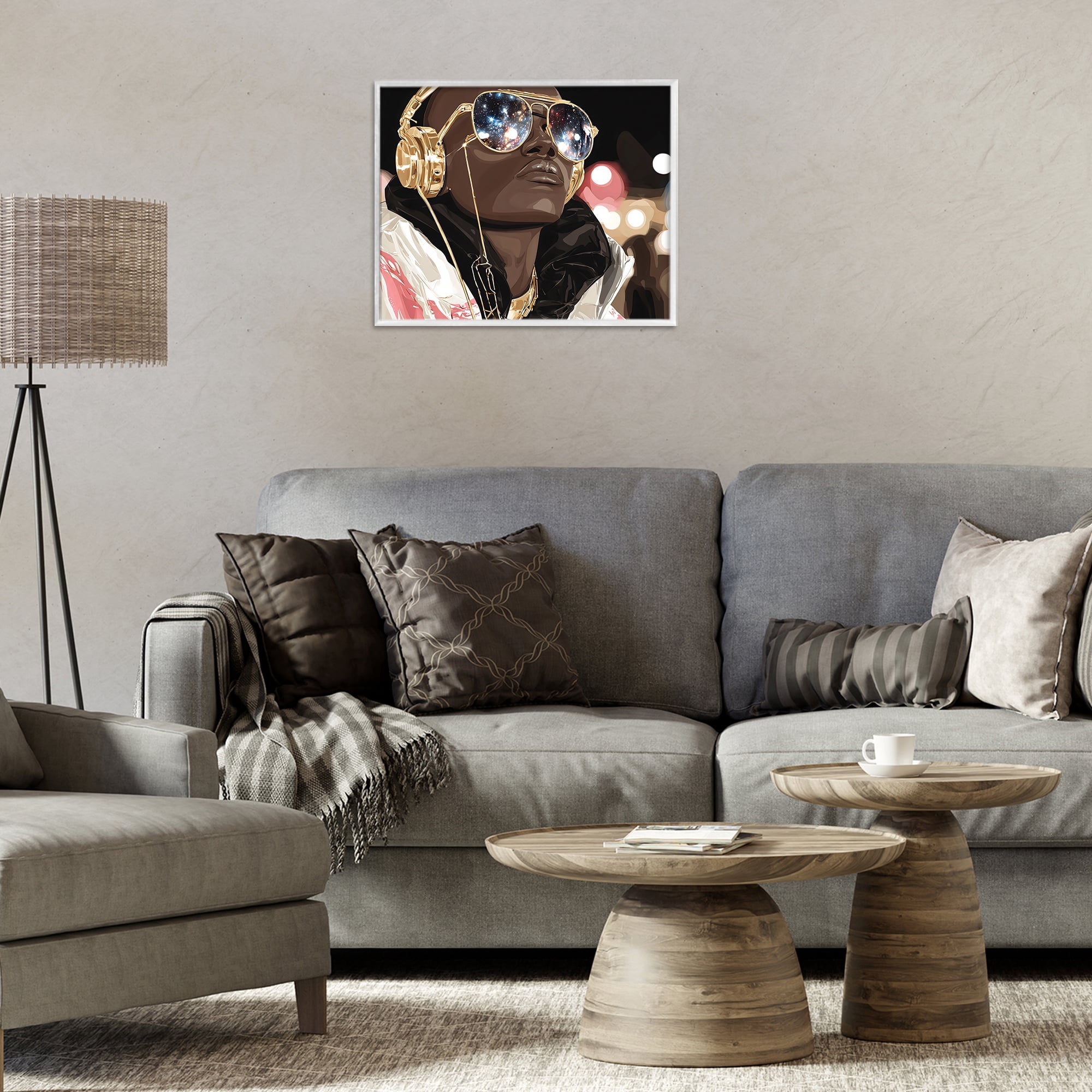 Stupell Industries Starry Eyed Shades with Headphones White Framed Giclee Art, design by Franklyn Gregory