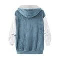 thumbnail image 4 of Brondbend Womens Fleece Zip up Jacket Hooded Drawstring Long Sleeve Multicolour Plush Coat Oversized Fall Winter Comfy Casual Outdoor Warm Outerwear ,Blue, 4 of 4