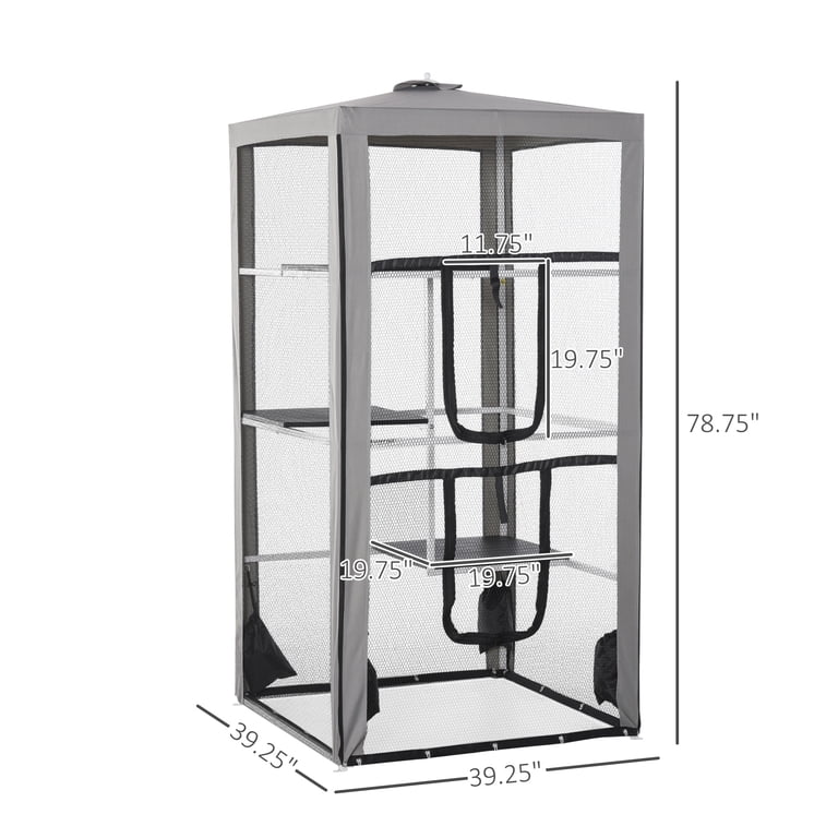 PawHut Large Outdoor/Indoor Cat House with Nylon Cage, 3 Platforms