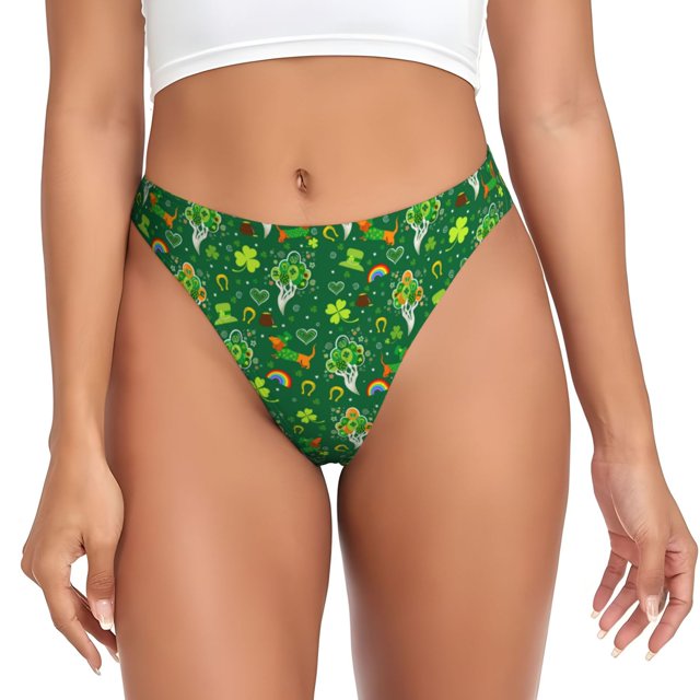 Fotbe St. Patrick's day Tanga Sin Costuras para Mujer con Estampado – Panties Invisibles, Transpirables y Cómodos para Uso Diario-X-Large